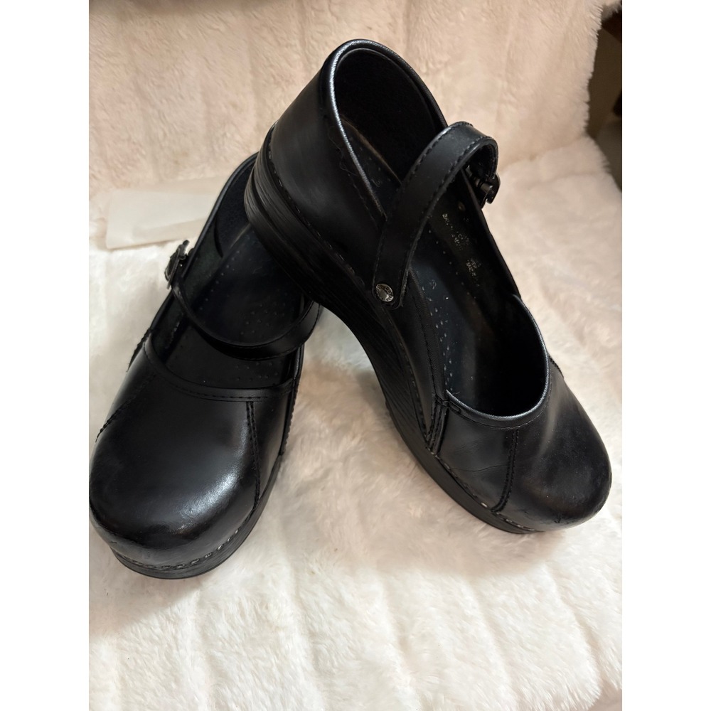 Dansko Black Leather Mary Jane Clogs Professional Comfort Shoes EU 38 US 7.5-8